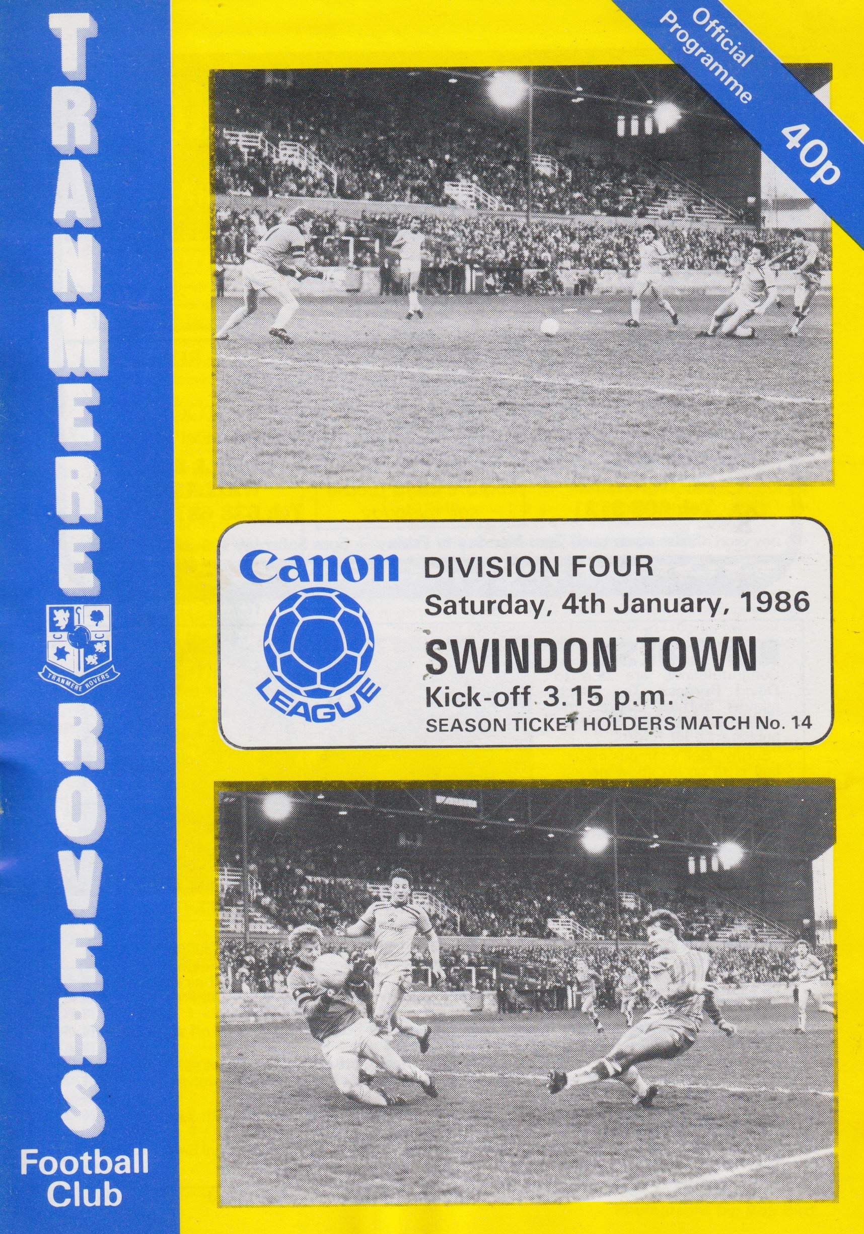 Tranmere Rovers v Swindon Town match programme